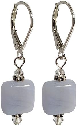 Blue Lace Agate color Jade w/Czech & Swarovski Crystals, Sterling, Infused w/+Energy