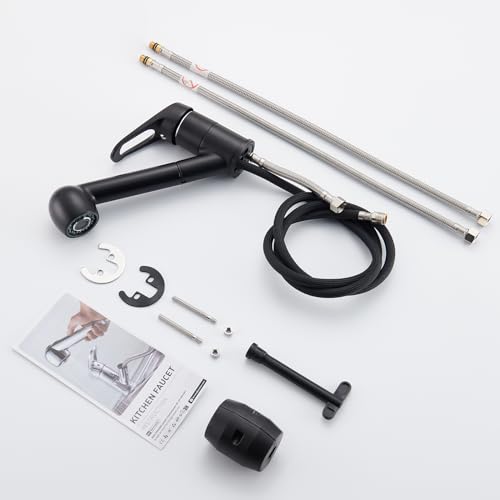 Auralum Kitchen Tap, Black, 360 Degree Rotation, Swivel Spout, Brass Single Lever Guarantee (Black Extendable Type E)