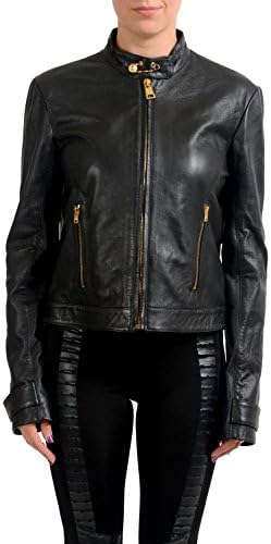 Versace Versus 100% Leather Black Full Zip Women's Basic Jacket US XL IT 44;