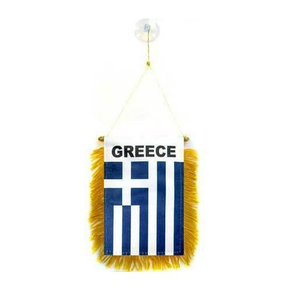 AZ FLAG - Greece Mini Banner - 6'' x 4'' - 100% Polyester Greek Small Pennant for Car - Double-sided Flag with Suction Cup Hanger — image 1