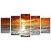 Wieco Art Grand Sight Sunset Ocean Canvas Prints Wall Art Sea Beach Pictures to Photo Paintings Landscape Decor for Living Room Bedroom Home Decorations 5 Panels Modern HD Seascape Giclee Artwork