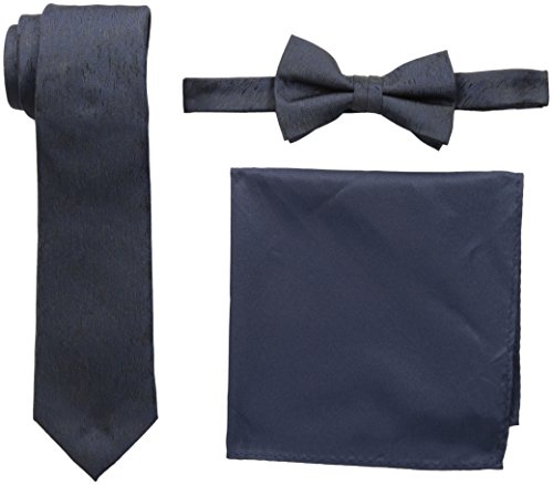 Nick Graham Men's Dot Neck Tie, Wood Grain Bow Tie and Pocket Square Set, Navy, One Size