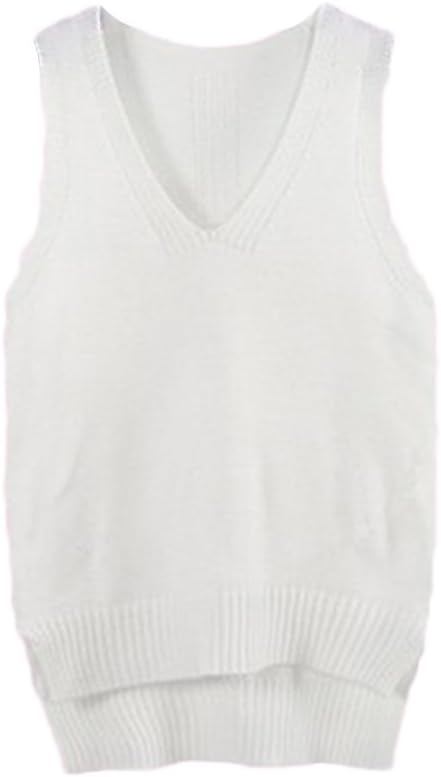Qitun Womens Oversized V Neck Sleeveless Split Hem Knitted Pullover Sweater Vests