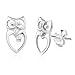 925 Sterling Silver Cut Open Owl Heart Love Post Stud Earrings