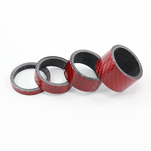 QILEFU 4pc Bike Bicycle Full Carbon Headset Spacer 1-1/8" 20 15 10 5mm (red) - Thumbnail 3