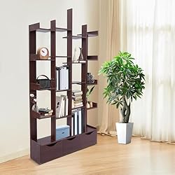 LOHISHILO 5 Tier Bookshelf Tall Bookcase Storage