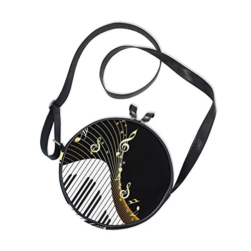 WellLee Musical Notes Piano Keyboard Round Crossbody Bag Purse Messenger Bag