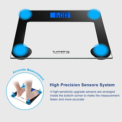 Lumsing Digital Body Weight Bathroom Scale Digital Professional Smart Body Weight Scale High Capacity 400 lbs with Step-On Technology Backlight Display, Black(Battery Include)