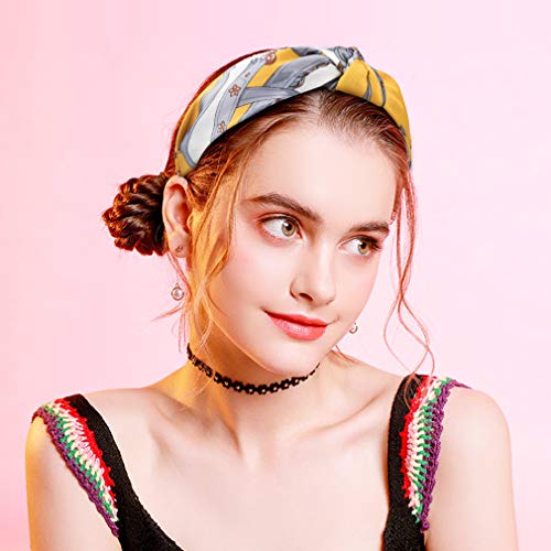 Cubaco 12 Pack Wire knotted Headband Knot Turban Headband Bowknot Bows Wide Headwrap Head Band Elastic Hair Accessories for Women (12 Color Flower) - Thumbnail 5
