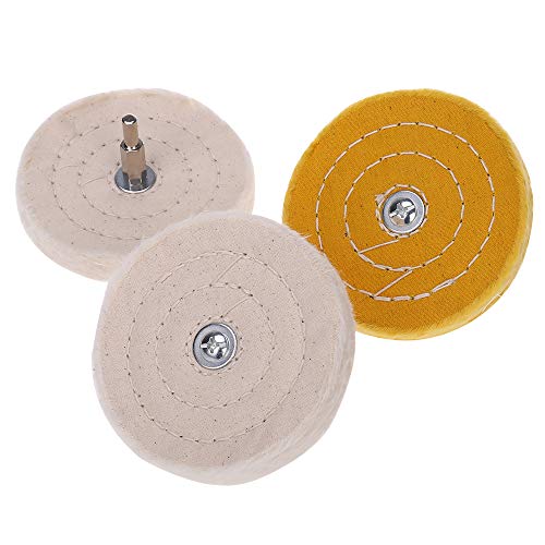 Buffing polishing Wheels 4 inch White (50 Ply) 2 Yellow(42 Ply) 1 for Dill with 1/4"Handle 3 PCS