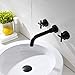 HANEBATH Wall Mount Bathroom Sink Faucet,Cross Handle Basin Faucet Rough in Valve Included,Matte Black