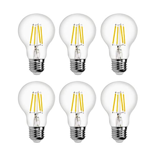 Led Edison Light Bulbs 7W 60W Incandescent Equivalent Soft White 2700k Dimmable A19/A60 E26 Medium Base Clear Glass Filament Vintage Bulb for Home,Office,Cafes,Restaurant,6-Pack by Ledspirit