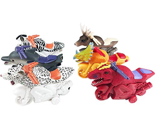 Huji Friction Powered Animal Toy Motorcycles for Kids, Party Favor Toys (6 Motorcycles)