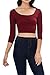 Womens Trendy Solid Color Basic Scooped Neck and Back Crop Top 3/4 Sleeve Burgundy Small