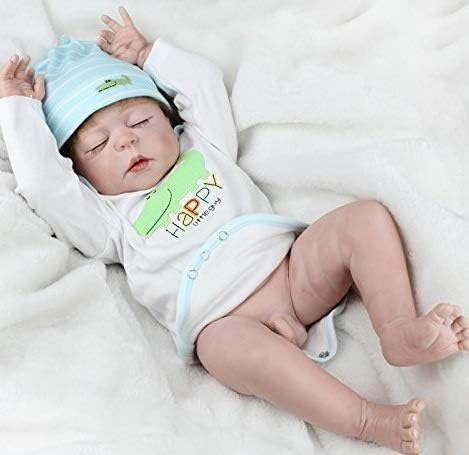 Reborn Baby Doll Boy Silicone Full Body Vinyl 18 Inch 45 cm Newborn Baby Boy Hand Detailed Painting Sleeping Doll Boy Birthday Gift for Age 3+