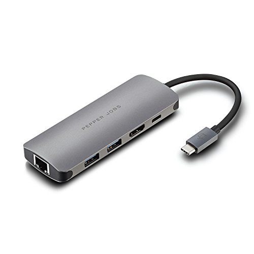 Pepper Jobs USB C 3.1 Hub with Gigabit Ethernet,2 USB 3.0 Port,HDMI Port,And PD Port,Type C Charging Hub for 2016 2017 MacBook Pro 13 15, MacBook 12, Dell XPS