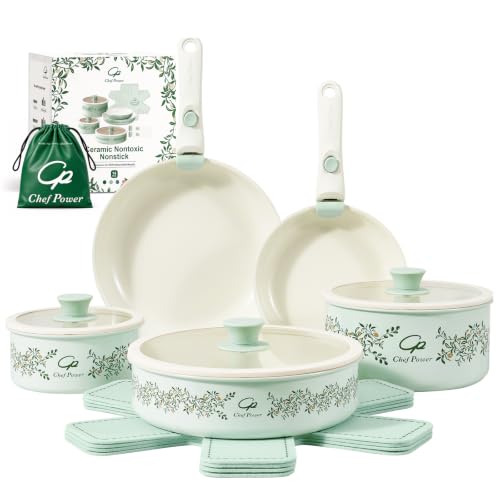 Chef Power Ceramic Cookware Set Light Green