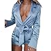Mlide Womens Sexy Jumpsuits Deep V-Neck Lapel Long Sleeve Short Pant Jumpsuit Romper,Sky Blue,2XLthumb 1