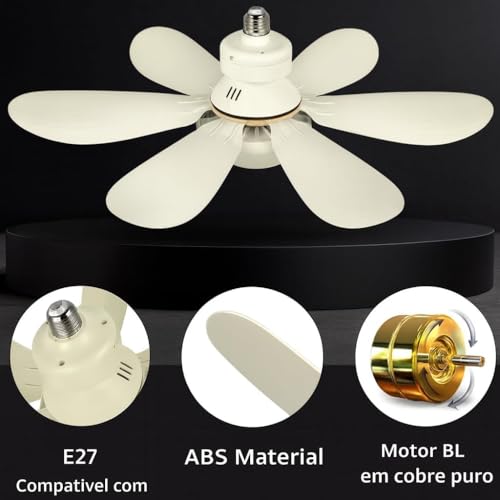 Ventilador de Teto LED E27 com Controle Remoto e 3 Velocidades | Controle remoto para ajuste das funções