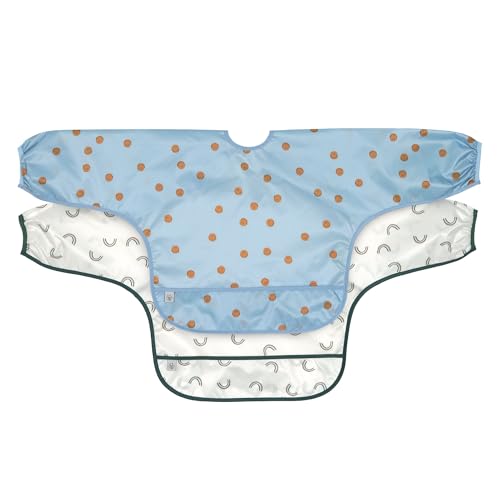 LAESSIG Baby Long Sleeve Bib Set (2 Pieces) for Tying Catch Protection/Long Sleeve Bib Happy Rascals Smile