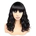 WIGER Brazilian Human Hair Wigs Natural Wavy Bob Wigs with Bangs Natural Black Color Short Wavy Virgin Human Hair Wigs for Black Women 14 Inches