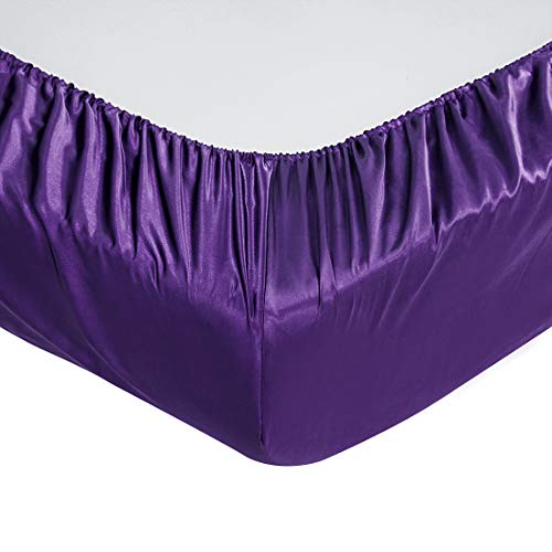 Cobedzy 6 Pcs Purple Satin Sheets Queen Size Soft Silk Satin Bedding