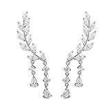 CZ Crystal Leaves Ear Cuffs Earrings Sweep up Ear Vine Wrap Pins Silver Tone