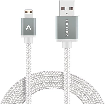 Apple MFi certified Lightning Cable, Voltmax Nylon-braided iPhone charger with reinforced aramid fiber for iPhone X, iPhone 8/8Plus, iPad, Air pods&amp;more(White-6ft)