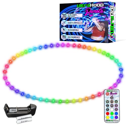 UltraHoop Remote LED Hoop - Wireless Control 60 Color Changing LED Lights w/ 300+ Modes & Patterns - Rechargeable Battery, HDPE Collapsible, Advanced to Beginner Hoola Hoops - 30” x 5/8