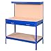 Goplus Steel Workbench Tool Storage Work Bench Workshop Tools Table W/Drawer and Peg Board (Blue)