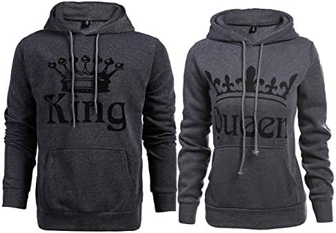 Stephaee Couple Hoodies King Queen Matching Couple Crown Pullover Hoodie Sweatshirts