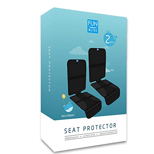 Funbliss Car Seat Protector for Pet, Baby Child Car Seats, - Auto Seat Cover Mat for Under Carseat with Thickest Padding to Protect Leather & Fabric Upholstery - Waterproof and Dirt Resistant (2 Pack)