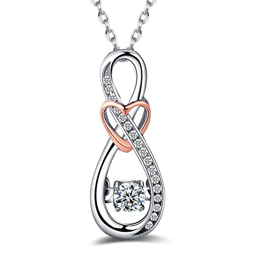 Caperci Diamond Accent Infinity with Heart Pendant Necklace in Sterling Silver and Rose Gold Plated