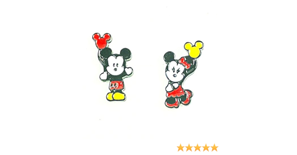 Amazon Com Disney Inspired Mickey And Minnie Mouse Holding Balloon Metal Enamel Stud Earrings Great Gift Jewelry