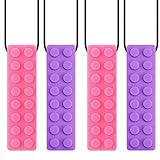 Accmor 4 Pack Sensory Chewing Necklace for ADHD, Teething, Autism, Biting, Oral Motor Chewy Stick/Tube Toy Jewelry for Boys, Girls, Adults, Toddlers(Purple, Pink)