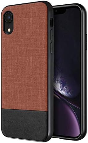 FOSO(™) Fabric and PU Leather Hybrid Protective Back Case Cover for Apple iPhone XR (Fabric PU Leather Brown)