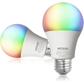 Smart LED Light Bulb 2.4G(Not 5G) E26 WiFi Multicolor Light Bulb Work with Siri,Alexa, Echo, Google Home and IFTTT (No Hub Required), Peteme A19 60W Equivalent RGB Color Changing Bulb (2 Pack)