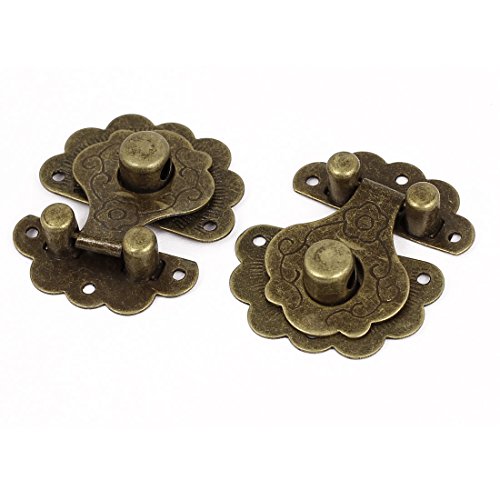 uxcell Wooden Case Chest Jewelry Box Metal Clasp Hasp Latch Bronze Tone 2 Set