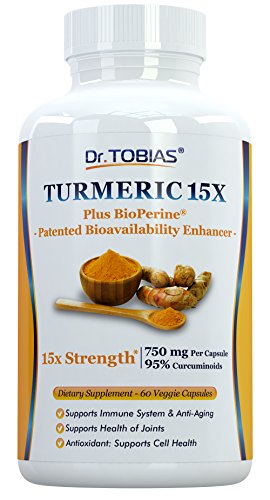 Dr. Tobias Turmeric Curcumin with Bioperine (Black Pepper) - 15x Strength: Supplement with 750 mg of 95% Curcuminoids Per Capsule - 60 Capsules Dr. Tobias Turmeric Curcumin with Bioperine (Black Pepper) - 15x Strength: Supplement with 750 mg of 95% Curcuminoids Per Capsule - 60 Capsules