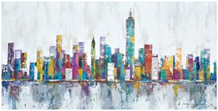 Crescent Art New York Skyline Cityscape Wall Art for Living Room, Original Designed Painting On Canvas Print (28 x 56 inch, B Unframed)