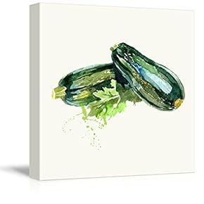 Square Canvas Wall Art - Zucchini Watercolor | Fruits Watercolor Art and Illustrations - Giclee Print Gallery Wrap Modern Home Art Ready to Hang - 12x12 inches