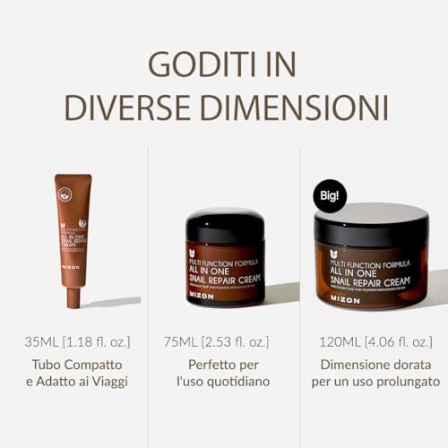 [Mizon] Crema riparatrice a la bava di lumaca (75 g), crema idratante per il viso con estratto di mucina di lumaca, cosmetico coreano tutto in uno, cura delle rughe e delle imperfezioni