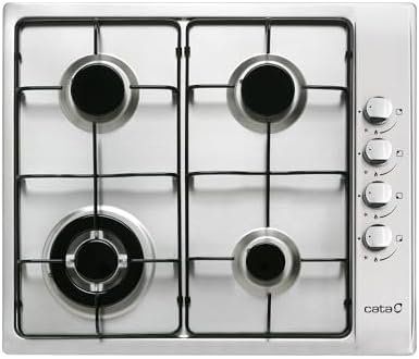 GI 6031 Table de Cuisson à Gaz 4 Brûleurs Émaillés Allumage Électronique Intégré à la Commande Soupapes de Sécurité Préparée Pour le Gaz Naturel Puissance de 8kW 58 cm