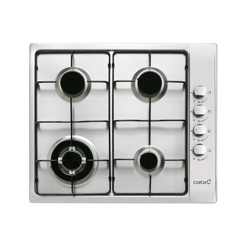 Placa de Gas GI 6031 X, 60 cm, Acero Inoxidable, 4 Fuegos, Quemador Triple Corona 3,5 kW, Parrillas Hierro Fundido, Encendido Automático, Válvula de Seguridad, Encimera de Gas Integrable