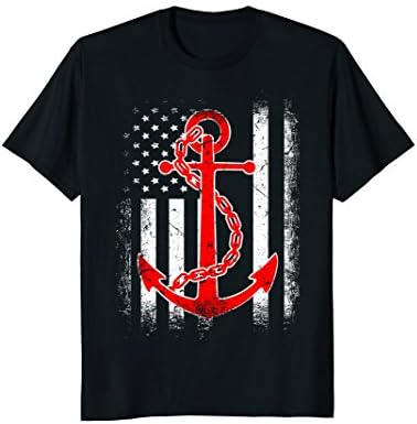 Mens Vintage Sailor Boat Anchor Boating USA American Flag T-Shirt Large Black