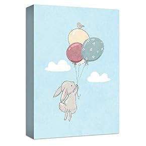 Grey Rabbit Flying to The Sky in Balloons...