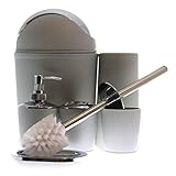 JustNile 6-Piece Bathroom Accessory Set - Trendy Plastic Grey Silver