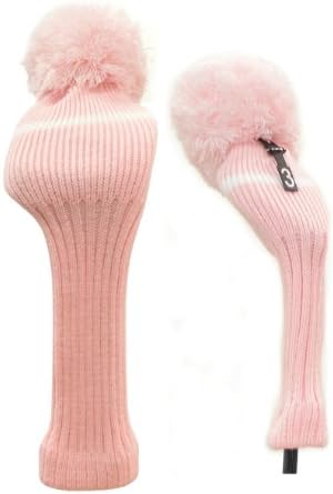 Classic Knit Spandex Pom Pom Golf Headcovers for Drivers, Fairway Woods, Hybrids and Putters (Pink, Fairway Wood / Hybrid)