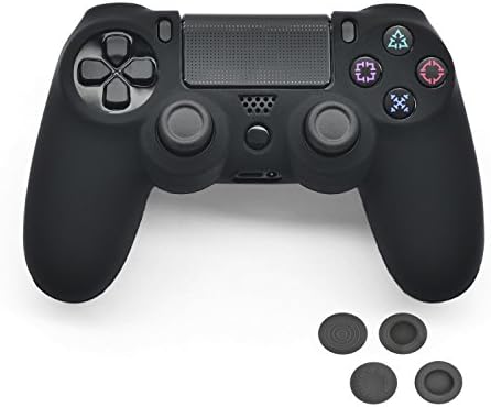 PlayStation 4 Controller Case,VRunow Silicone Protection Case Skin for SONY PS4 DualShock Controllers with Thumb Grip.(Case X 1 + Thumb Grip X 4). (Black)