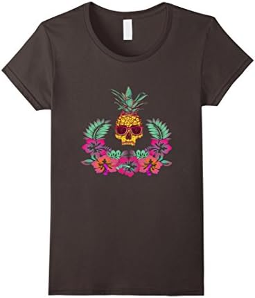 Womens Pineapple Tropical Skull Relaxed Fit Novelty Graphic T-Shirt Large Asphalt